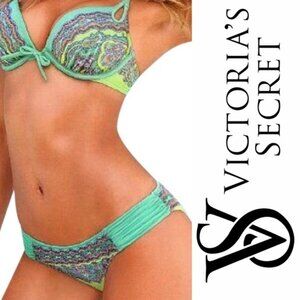 Victoria's Secret | Teal, Yellow Marrakesh Knockout Bikini Bottoms | Size Small
